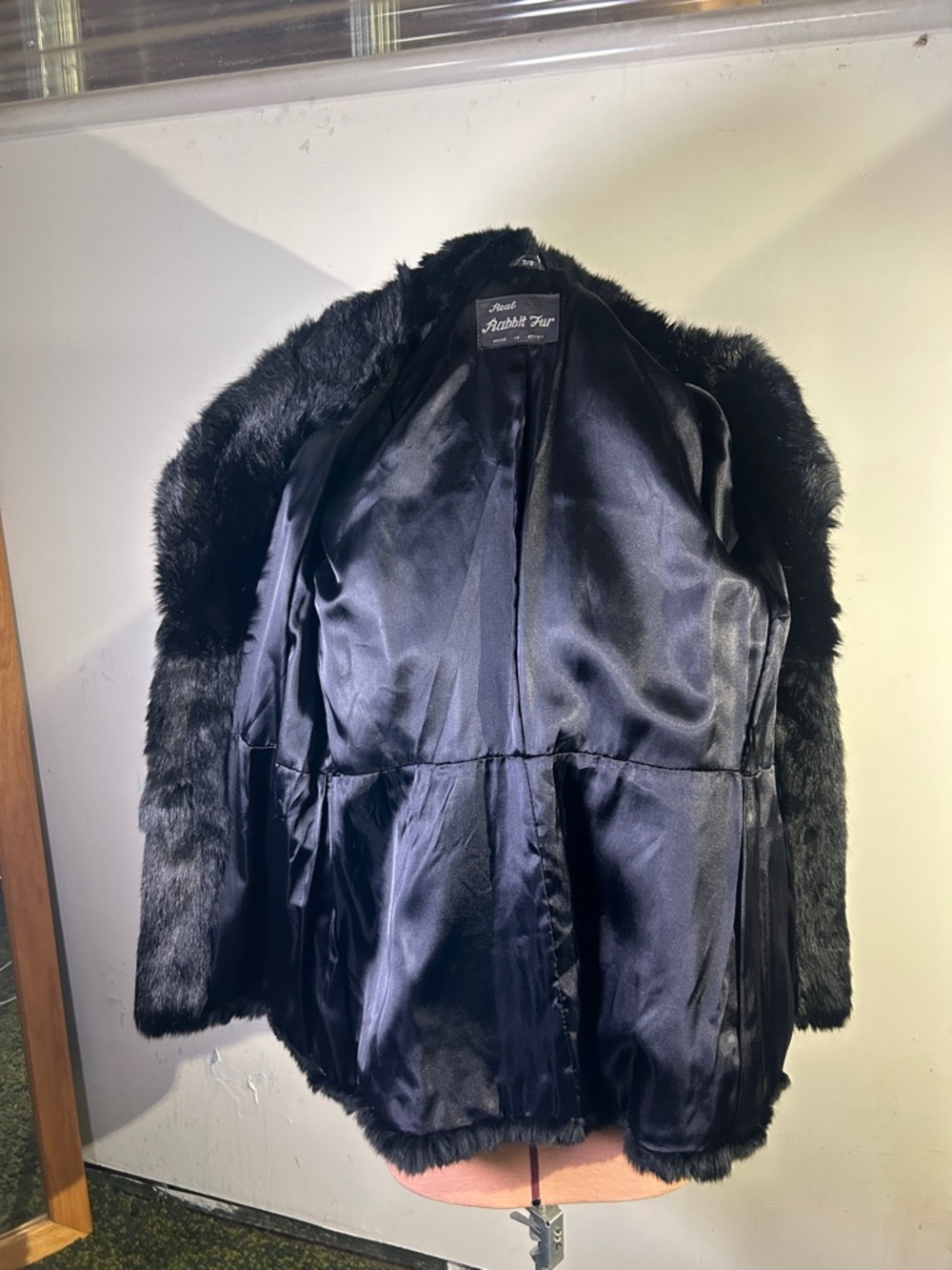 Vintage Genuine Black Rabbit Fur Coat - Size Small - Picture 10 of 10